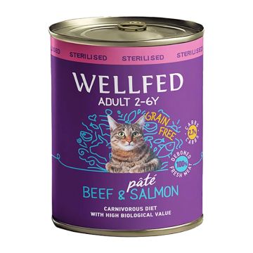 Wellfed Sterilised Βοδινό & Σολομός σε Πατέ 800gr